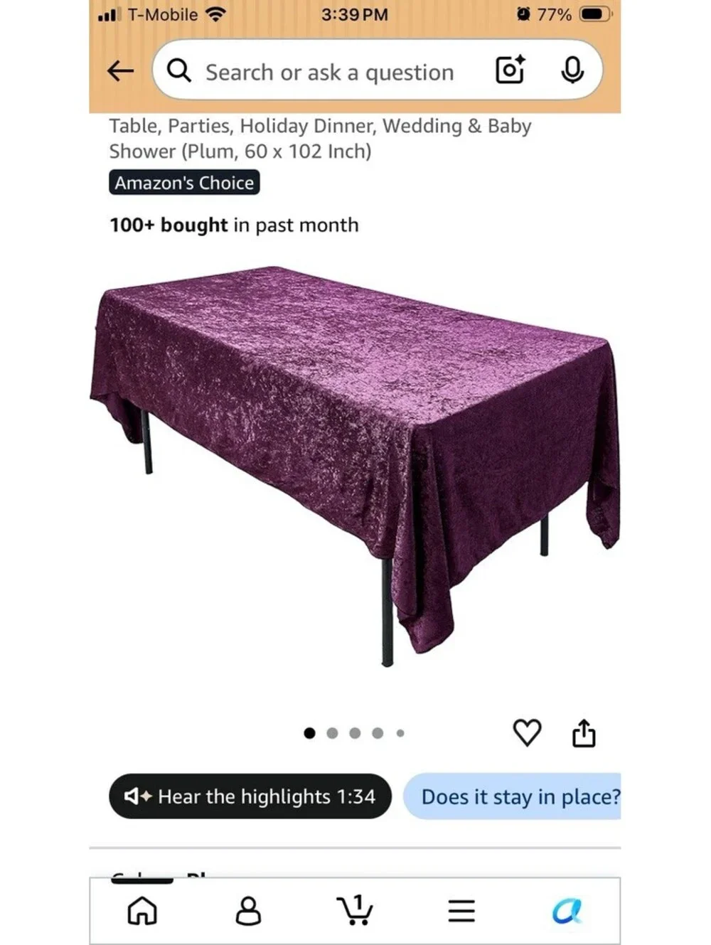 AK Trading PANNE VELVET TABLECLOTH 60